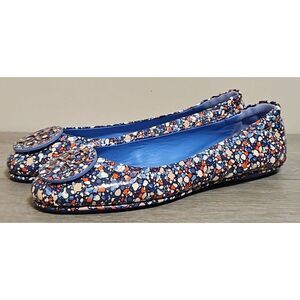 Tory Burch Minnie Women's 7 M Travel Ballet‎ Flat Linose Red Blue Speckled Shoes
